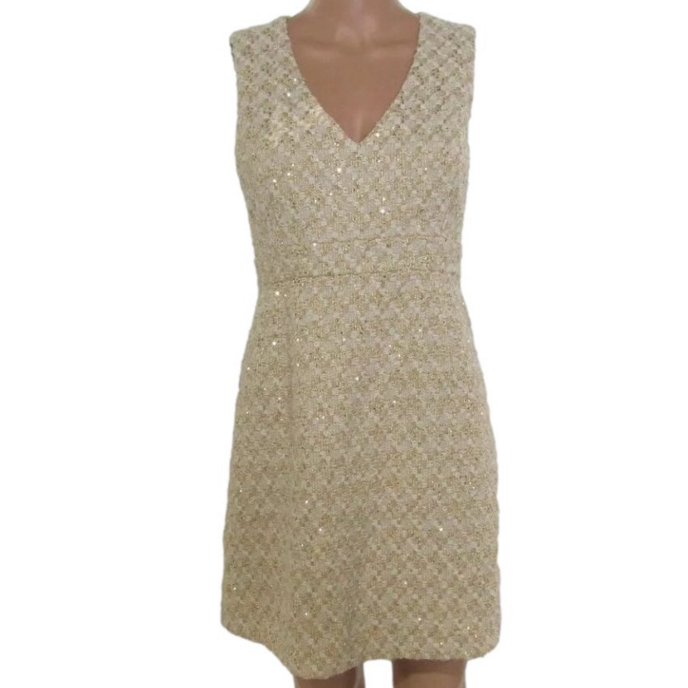 NEW FLORA BEA Womens Lucie Poly Tweed Dress Basketweave Beige Size S